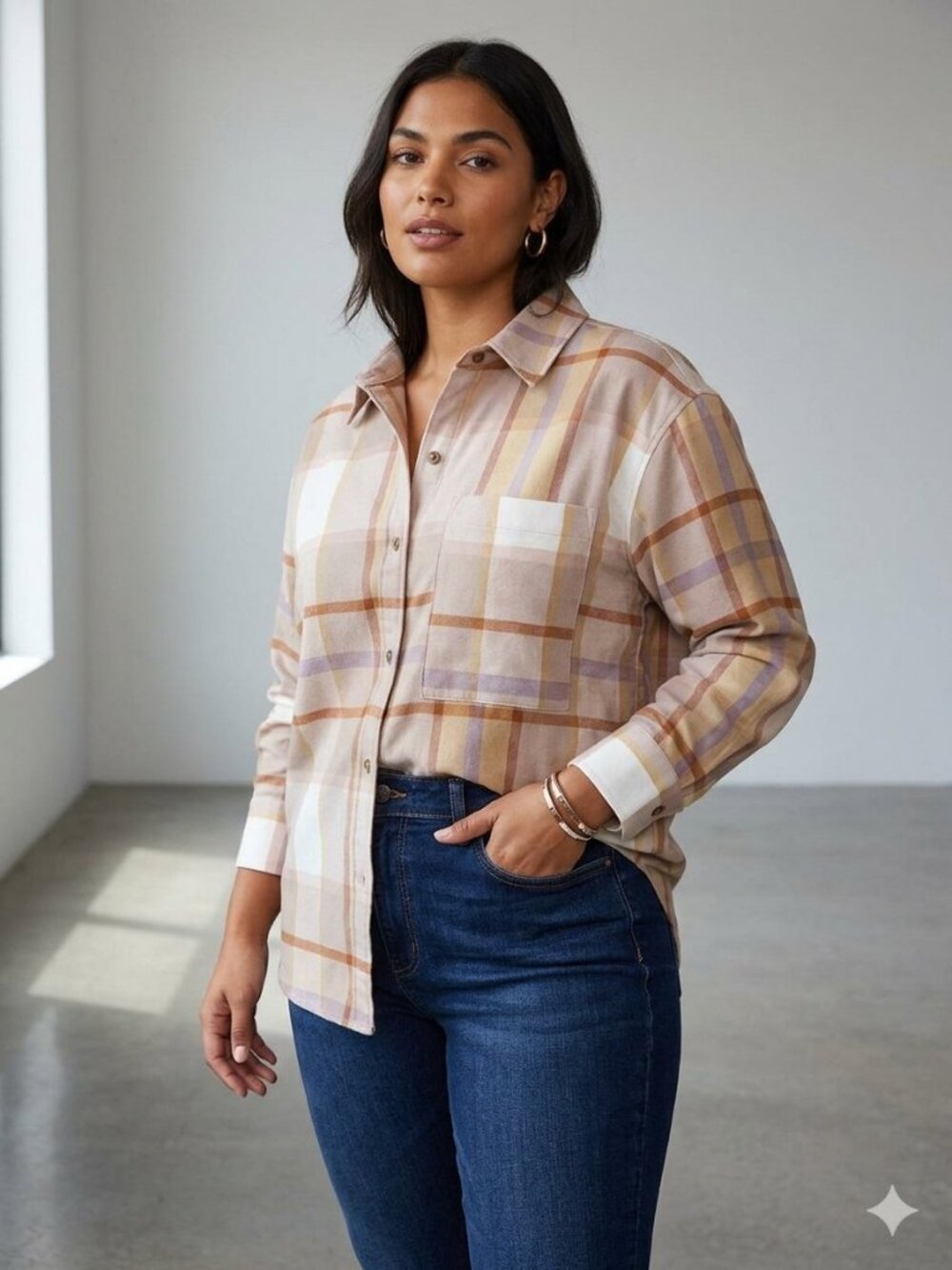 Abercrombie & Fitch oversized flannel shirt with pocket, size M